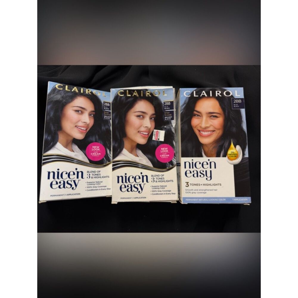 Clairol Nice'n Easy 2BB Blue Black Hair Color Kit Lot of 3 New Sealed